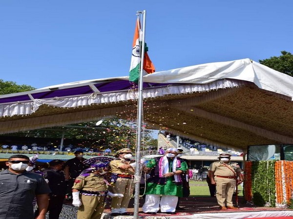 Jammu and Kashmir Lieutenant Governor Manoj Sinha hoisted the National Flag in Srinagar on I-Day. (Photo/ANI)