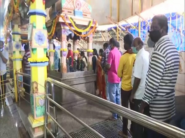 People outside a temple in Hyderabad to celebrate Dussehra (Photo/ANI)
