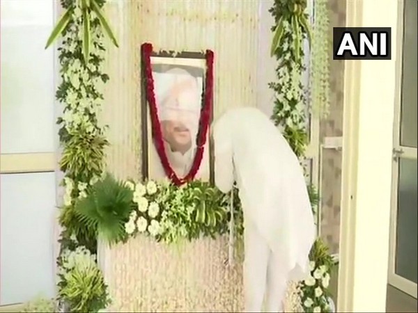 PM Narendra Modi pays tribute to Keshubhai Patel in Ahmedabad on Friday. (Photo/ANI)