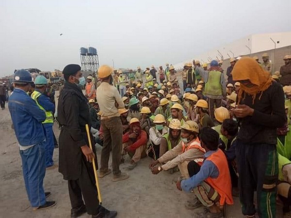 Labourers protesting against China in Karachi.   