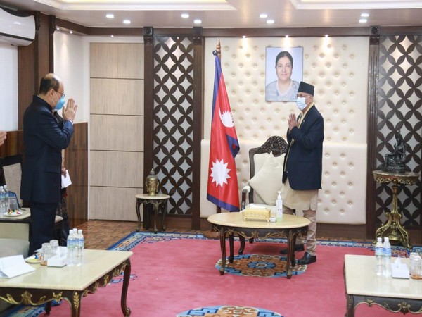Foreign Secretary Harsh Shringla with Nepal PM KP Sharma Oli.