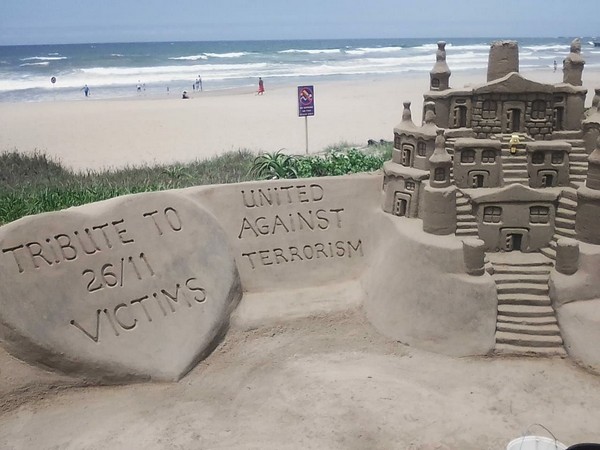 A sand tribute in Durban, South Africa, honouring victims of 26/11 Mumbai attacks.