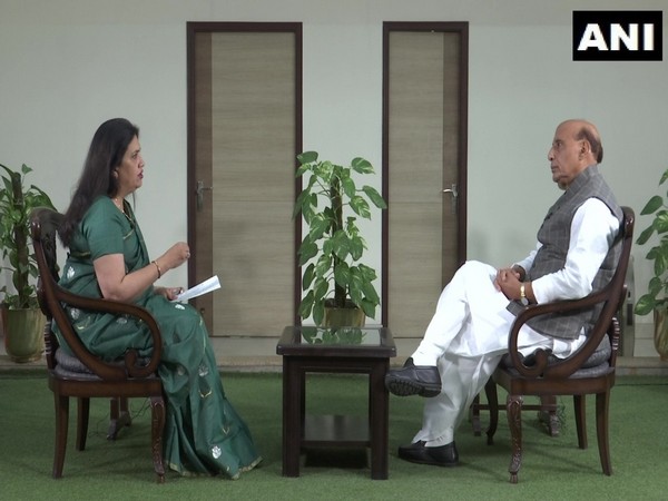 Defence Minister Rajnath Singh speaking to ANI. 