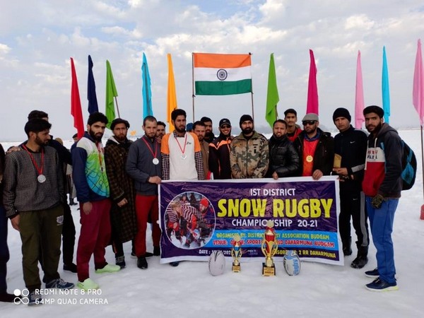 Teams from Budgam, Pulwama, Anantnag, Kupwara, Baramulla and other far-flung areas participated in the Snow Rugby championship in Kashmir. (Photo/ANI)