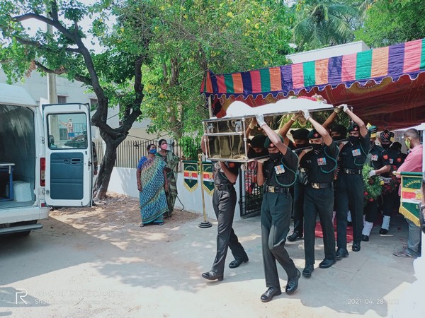 Mortal remains of Major General Chittoor Venugopal. (Photo/ANI) 