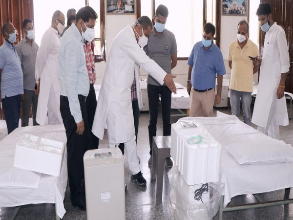Punjab Education Minister Vijay Inder Singla inspecting the 100 bed Covid care centre in Sangrur (Photo/ANI)