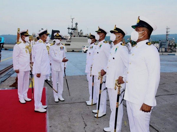 Decommissioning ceremony of INS Rajput underway at Naval Dockyard, Visakhapatnam on Friday. [Photo/ANI]