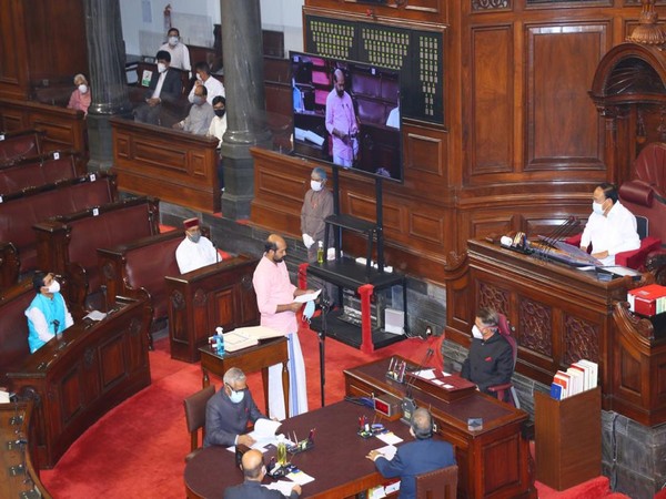 Dr V Sivadasan taking oath in RS on Tuesday (ANI).