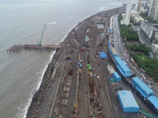 An aerial view of the coastal road project in Mumbai (Photo/Twitter)