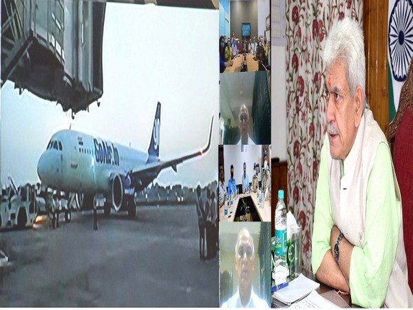 A photomontage of Lt Governor Manoj Sinha virtually inaugurating night flight operations