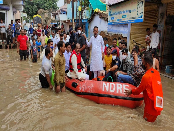 Lok Sabha Speaker Om Birla taking stock of flood situation in Kota-Bundi (Photo/ANI)