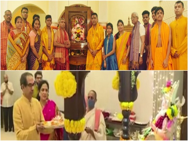 Goa Chief Minister Pramod Sawant and  Maharashtra Chief Minister Uddhav Thackeray celebrating Ganesh Chaturthi with their families (Photo/ANI)
