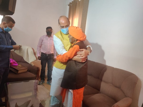 Rajnath Singh met and inquired about the health of Narayan who is, one of the oldest party workers alive. [Photo/ANI]