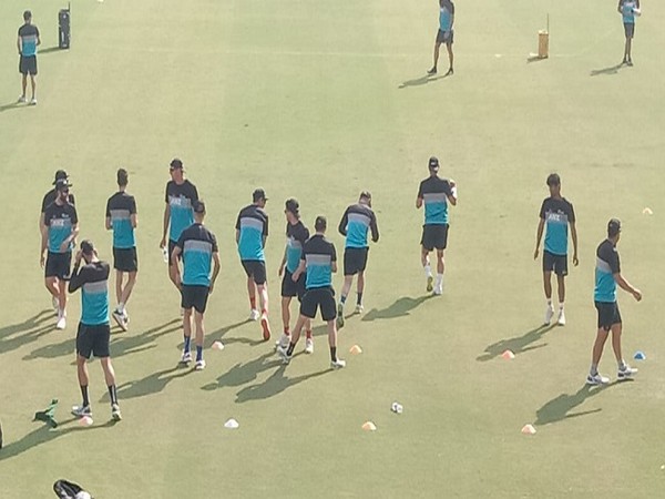 New Zealand players training at the Green Park International Stadium