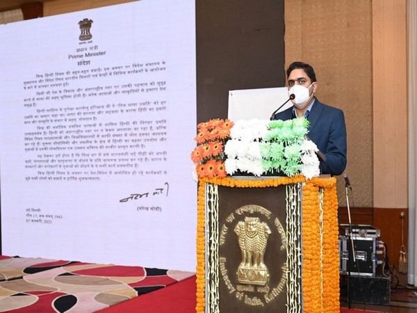 First Secretary (Press Information and Culture), Embassy of India, Naveen Kumar at a program marking World Hindi Day, in Kathmandu, Monday.