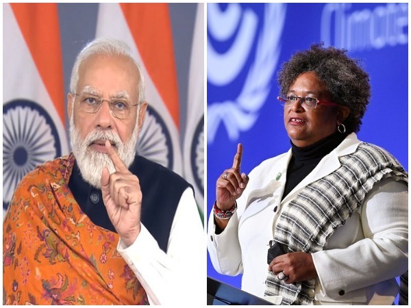 Prime Minister Narendra Modi and Barbados re-elected PM Mia Amor Mottley.
