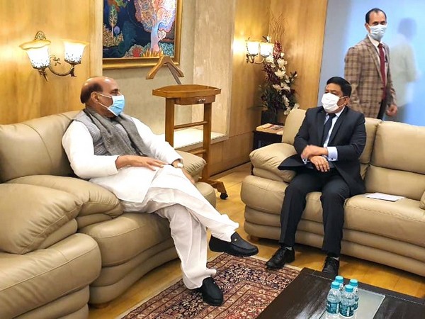 Defence Minister Rajnath Singh with senior officials of BDL.