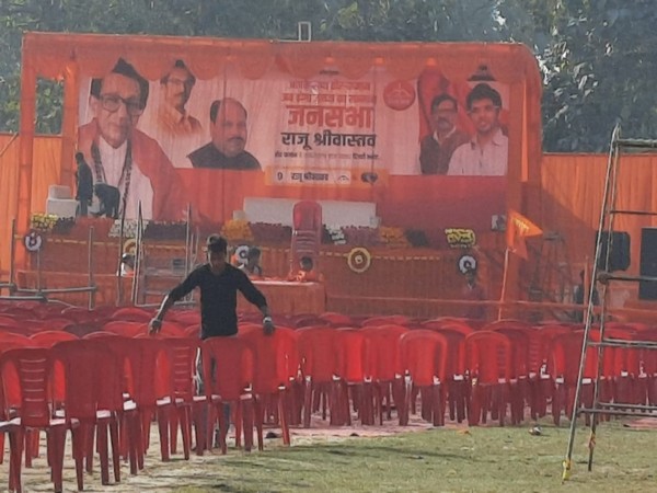 Preparations underway ahead of Aaditya Thackeray's public rally in poll-bound Uttar Pradesh's Siddharthnagar on Thursday. 
