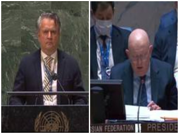 Ukrainian Ambassador to UN Sergiy Kyslytsya and his Russian counterpart Vasily Nebenzya.