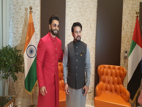 Union Minister Anurag Thakur with Bollywood actor Ranveer Singh