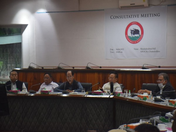 Nagaland Chief Minister Neiphiu Rio in consultative meeting with Tribal Hohos and Organizations of Nagaland (Photo/ANI) 
