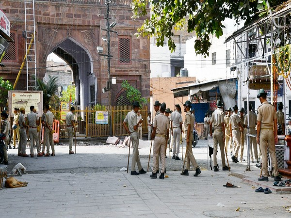 Police personnel deployed during curfew imposed following the clash between two groups, in Jodhpur on Wednesday (Photo/ANI)