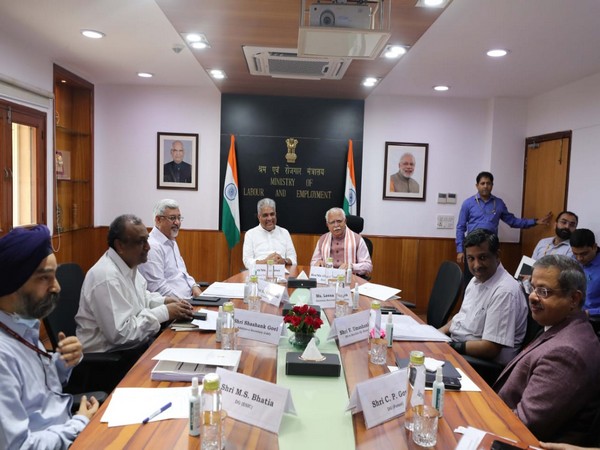 Haryana Chief Minister Manohar Lal Khattar during a meeting with Union Minister Bhupender Yadav.