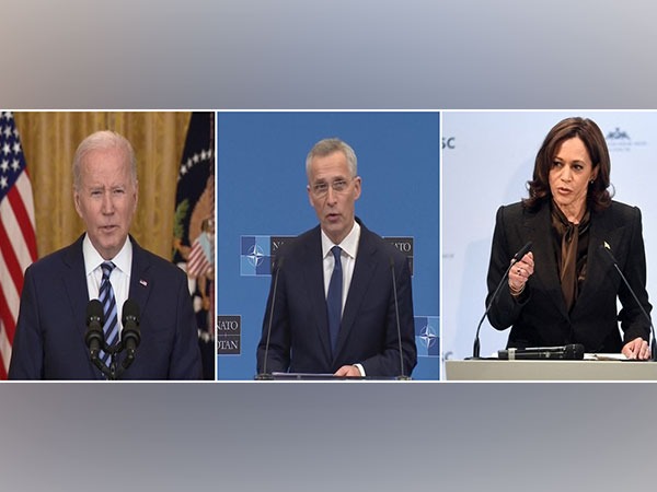 US President Joe Biden, NATO Secretary-General Jens Stoltenberg and Vice President Kamala Harris