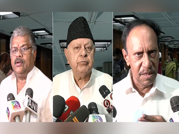 Opposition members GK Vasan, Farooq Abdullah and M Thambidurai after all-party meeting on Sri Lanka 