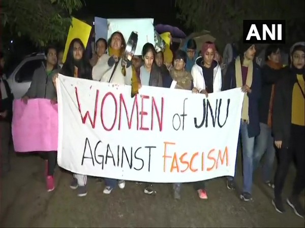 Visual from the protest march carried out in JNU, New Delhi. photo/ANI