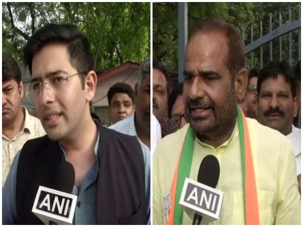 AAP candidate Raghav Chadha and BJP candidate Ramesh Bidhuri speaking to ANI in New Delhi on Wednesday. Photo/ANI