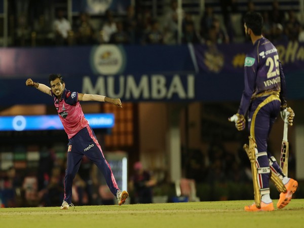 Yuzvendra Chahal celebrates after taking a wicket against Kolkata Knight Riders (Image: IPL Twitter)