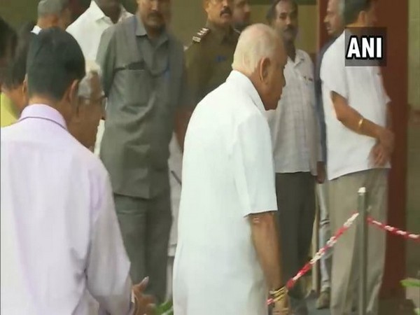 Karnataka Chief Minister BS Yediyurappa reaches Chancery Pavilion Hotel in Bengaluru on Sunday. Photo/ANI