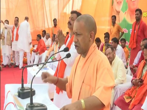 UP CM Yogi Adityanath addressing an election rally in Kushinagar on Wednesday (Image/ANI)