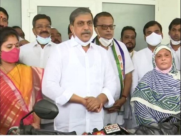 YSRCP Sajjala Ramakrishna Reddy with MLCs Penumatsa Suresh and Zakia Khanum. (Photo/ANI)