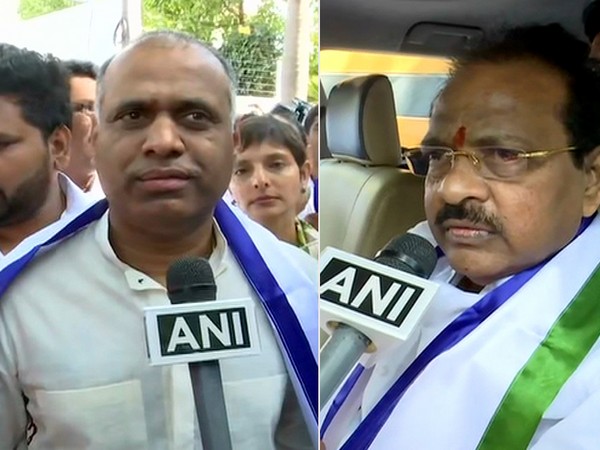 P Vara Prasad and Thota Narasimham (left to right) speaking to ANI after joining YSR Congress Party in Hyderabad on Wednesday.