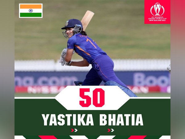 Yastika Bhatia in action against Bangladesh in Hamilton (Image: ICC CWC Twitter)