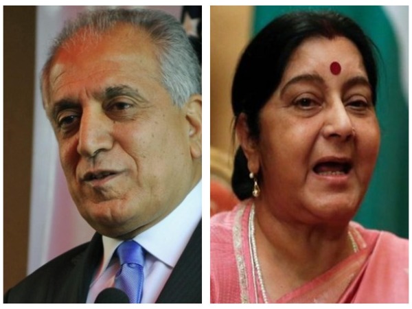 United States Special Representative for Afghanistan Reconciliation Zalmay Khalilzad (left) and External Affairs Minister Sushma Swaraj (right)