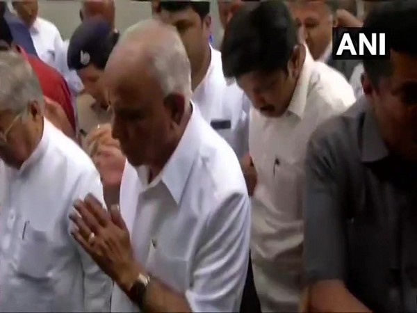 BJP State President BS Yeddyurappa arrives at BJP office in Bengaluru.
