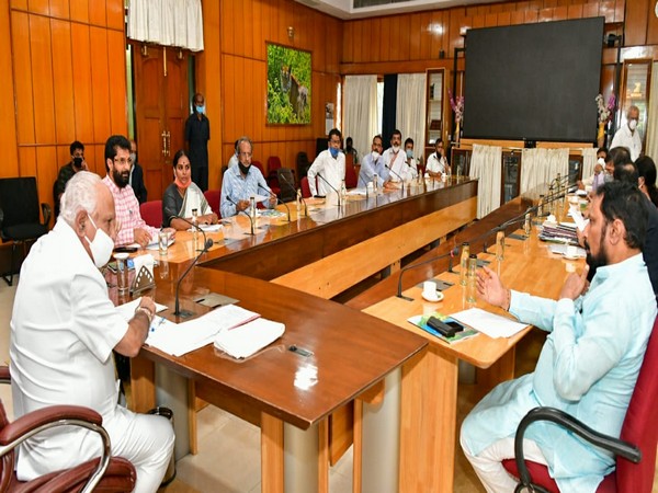 Karnataka Chief Minister BS Yediyurappa held discussions with ministers, stakeholders on Saturday. Photo/ANI
