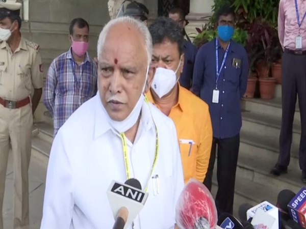 Karnataka CM BS Yediyurappa talking to reporters on Friday. Photo/ANI