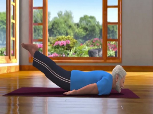 A grab from an animated version of PM Modi performing 'shalabhasana'. [Image:Twitter]