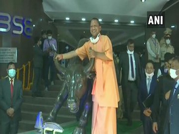 Uttar Pradesh Chief Minister Yogi Adityanath at BSE on Wednesday. (Photo/ANI)