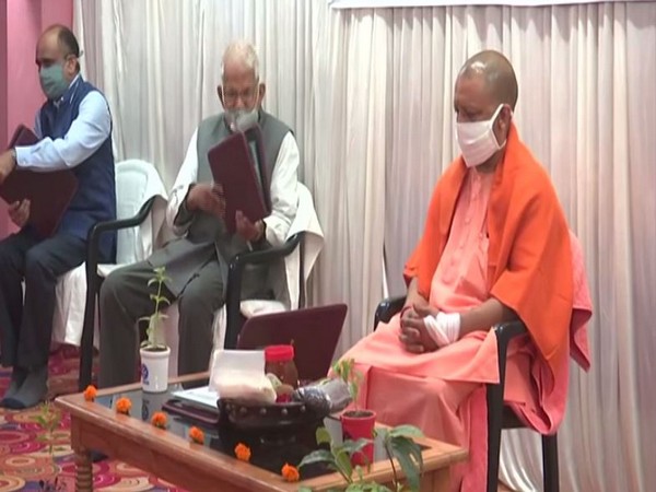 UP CM Yogi Adityanath at the launch of 'recycled incense sticks' in Gorakhpur. (Photo ANI)