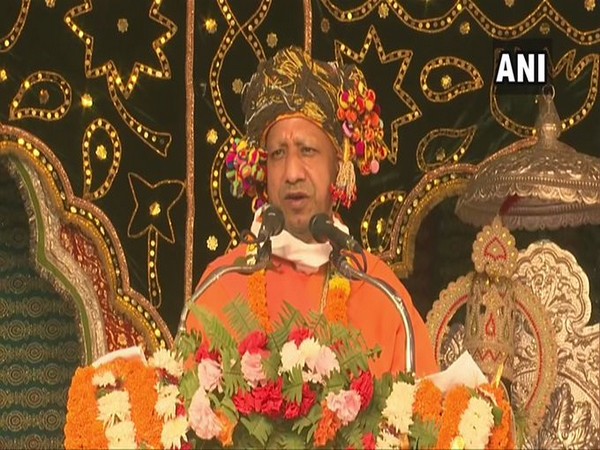 Uttar Pradesh Chief Minister Yogi Adityanath speaking at Ramlila Maidan in Gorakhpur on Sunday.