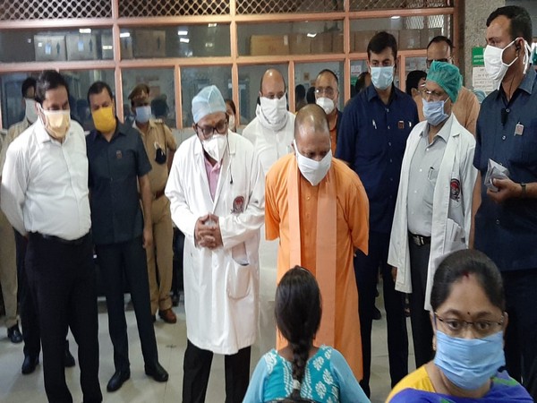 Uttar Pradesh Chief Minister Yogi Adityanath on his visit to Civil Hospital in Lucknow on Tuesday.