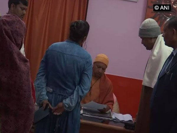 Uttar Pradesh Chief Minister Yogi Adityanath at Janta Darbar in Gorakhpur on Monday.