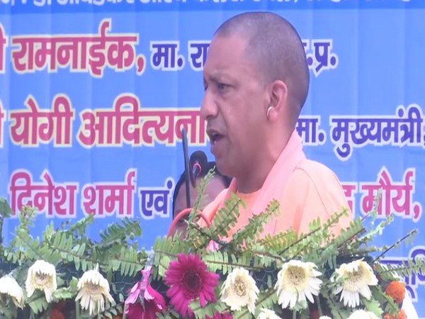 Uttar Pradesh Chief Minister Yogi Adityanath while speaking on the occassion of Ambedkar Jayanti in Lucknow on Sunday. Photo/ANI