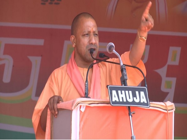 CM Yogi Adityanath addressing an election rally in Ghaziabad, Uttar Pradesh on Monday. Photo/ANI