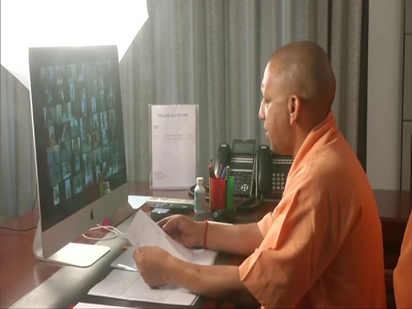 Chief Minister Yogi Adityanath speaking to the MLAs via video conference on Saturday. Photo/ANI